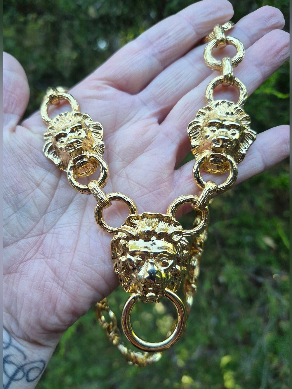 Vintage Kenneth Jay Lane KJL Lion Door Knocker Necklace Designer Runway 90s 20"